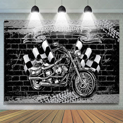Lofaris Motorcycle With Flags Happy Birthday Backdrop For Boy