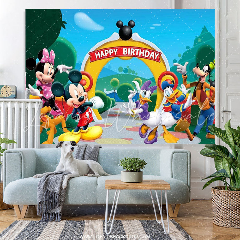 Lofaris Mouse And Friends Clubhouse Happy Birthday Backdrop For Kid