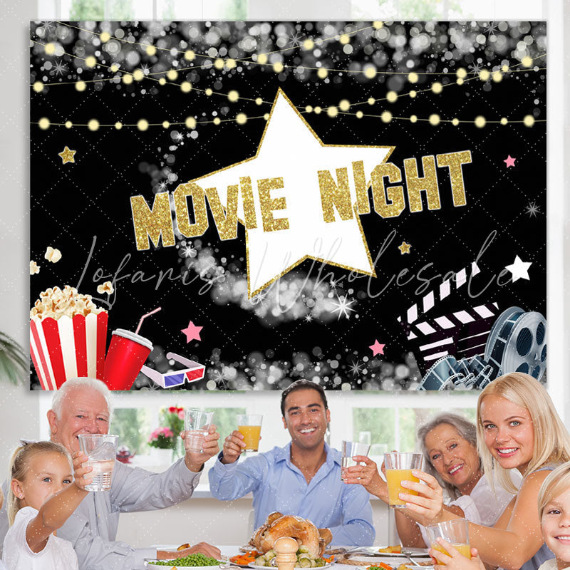 Lofaris Movie Night Black and Popcorn Bucket Birthday Backdrop