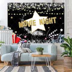 Lofaris Movie Night Black and Popcorn Bucket Birthday Backdrop