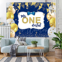 Lofaris Mr. One Derful Gold And Blue Ballon Birthday Backdrop