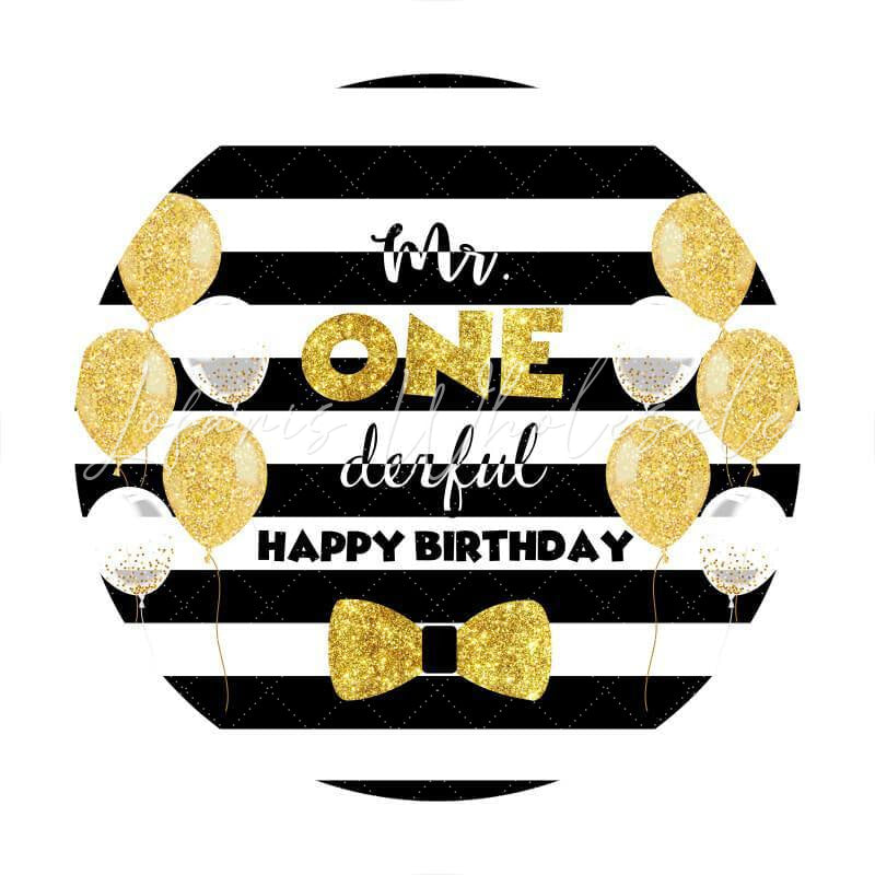 Lofaris Mr.One Derful Gold Ballon Round Happy Birthday Backdrop