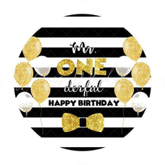 Lofaris Mr.One Derful Gold Ballon Round Happy Birthday Backdrop