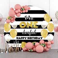 Lofaris Mr.One Derful Gold Ballon Round Happy Birthday Backdrop
