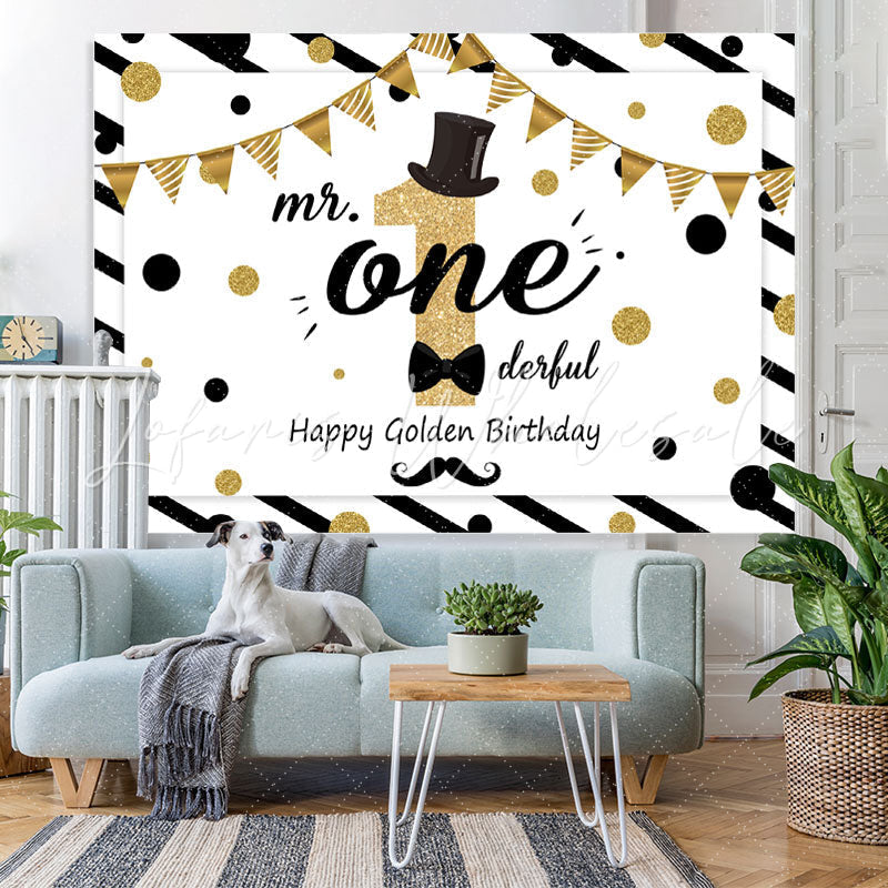 Lofaris Mr. Onederful 1St Birthday Glitter Gold Dots Backdrop