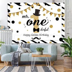 Lofaris Mr. Onederful 1St Birthday Glitter Gold Dots Backdrop