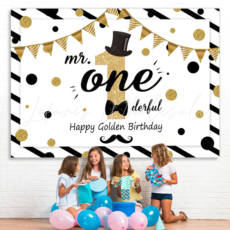Lofaris Mr. Onederful 1St Birthday Glitter Gold Dots Backdrop