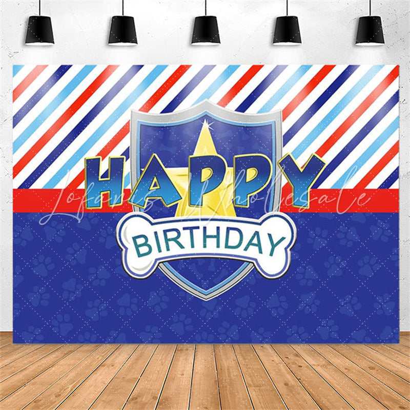 Lofaris Multicolor Stripes Blue Dog Paws Birthday Backdrop