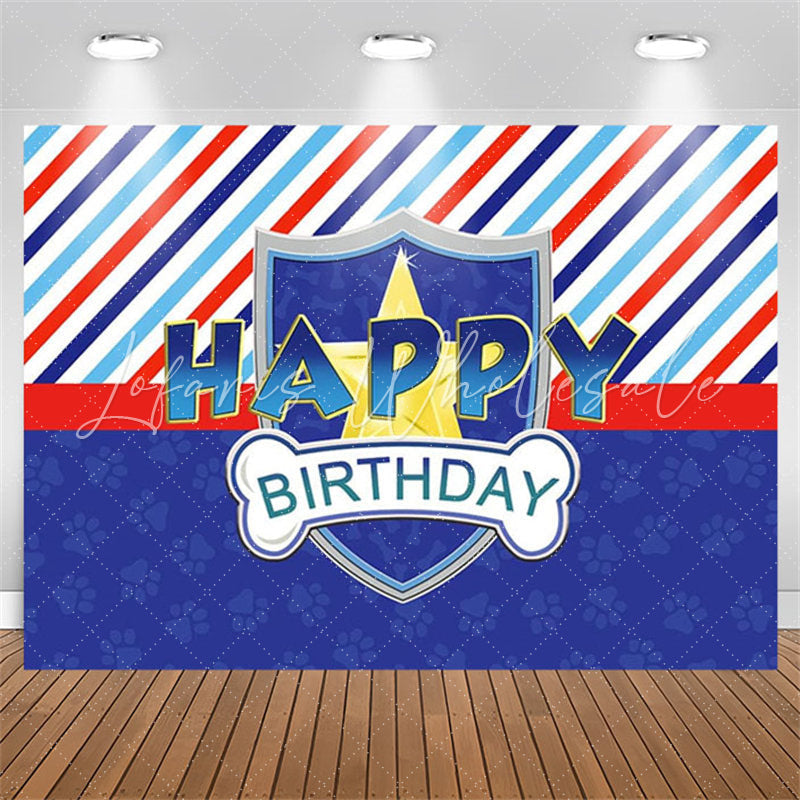 Lofaris Multicolor Stripes Blue Dog Paws Birthday Backdrop