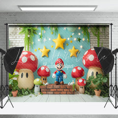 Mushroom Stars Red Brick Mario Cake Smash Backdrop