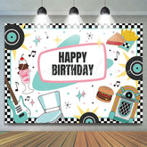 Lofaris Music Disc White Happy Birthday Backdrop For Party