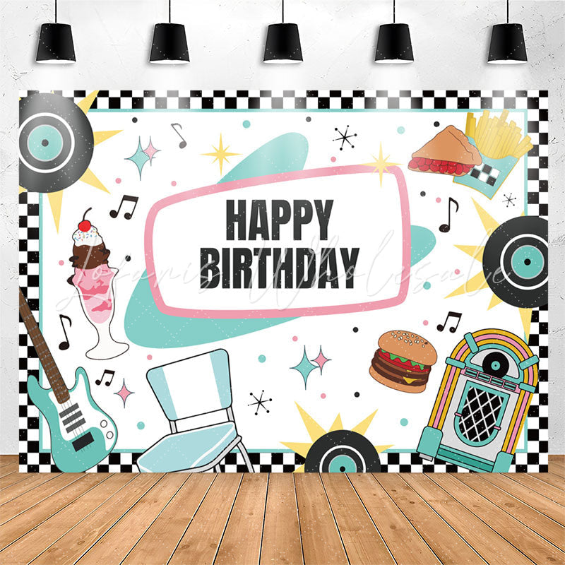 Lofaris Music Disc White Happy Birthday Backdrop For Party