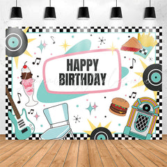 Lofaris Music Disc White Happy Birthday Backdrop For Party