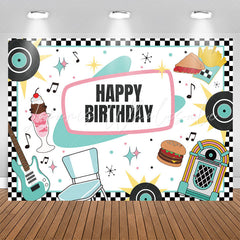 Lofaris Music Disc White Happy Birthday Backdrop For Party
