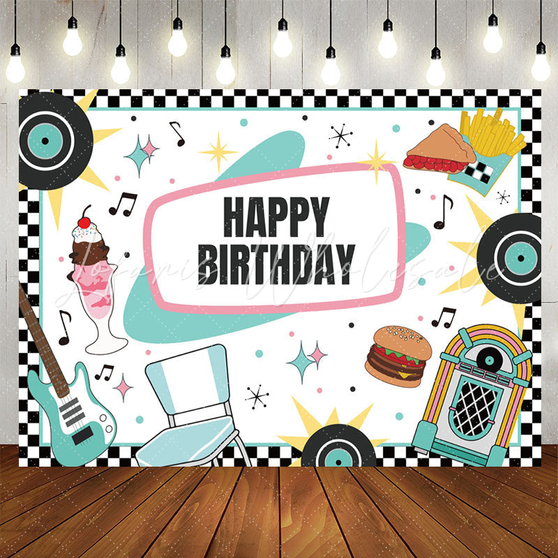 Lofaris Music Disc White Happy Birthday Backdrop For Party