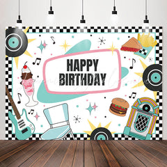 Lofaris Music Disc White Happy Birthday Backdrop For Party