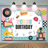 Lofaris Music Pink Blue White Vivid Happy Birthday Backdrop