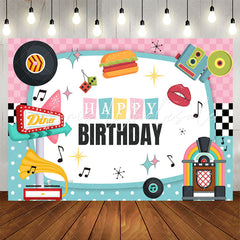 Lofaris Music Pink Blue White Vivid Happy Birthday Backdrop