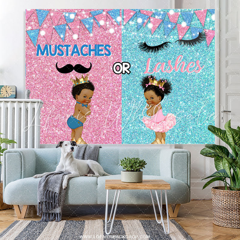 Lofaris Mustaches and Lashes Glitter Gender Baby Shower Backdrop