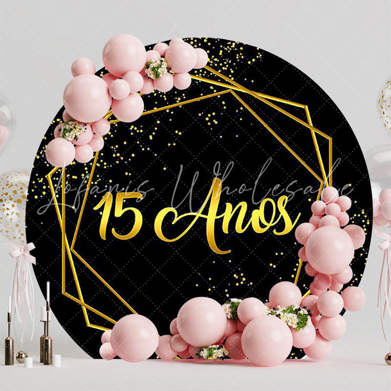 My 15 Years Gold Round Backdrop for Elegant Party