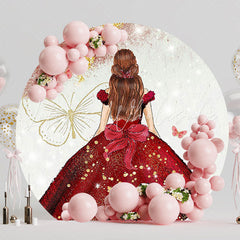 My 15 Years Red Round Backdrop for Birthday Party