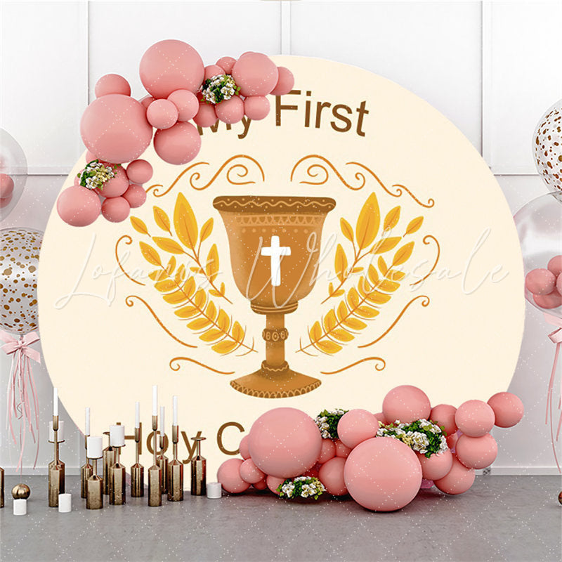 Lofaris My First Holy Communion Happy Birthday Round Backdrop