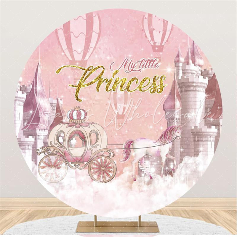 Lofaris My Little Princess Glitter Pink Castle Circle Backdrop