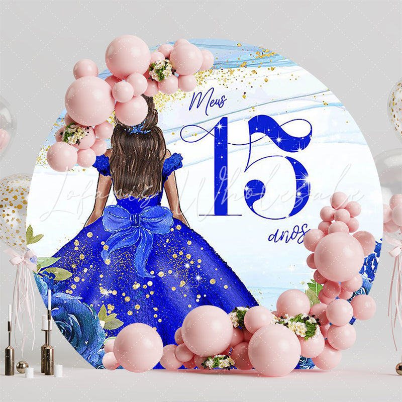 My Sweet 15 Blue Round Backdrop for Elegant Party Decor