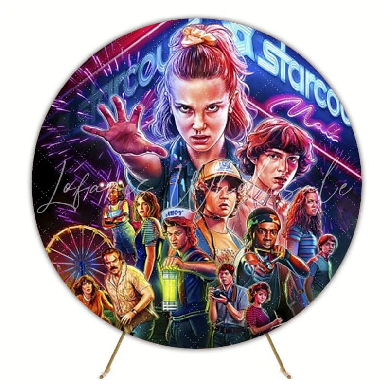 Mysterious Stranger Things Round Backdrop For Spooky Celebration