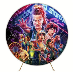 Mysterious Stranger Things Round Backdrop For Spooky Celebration