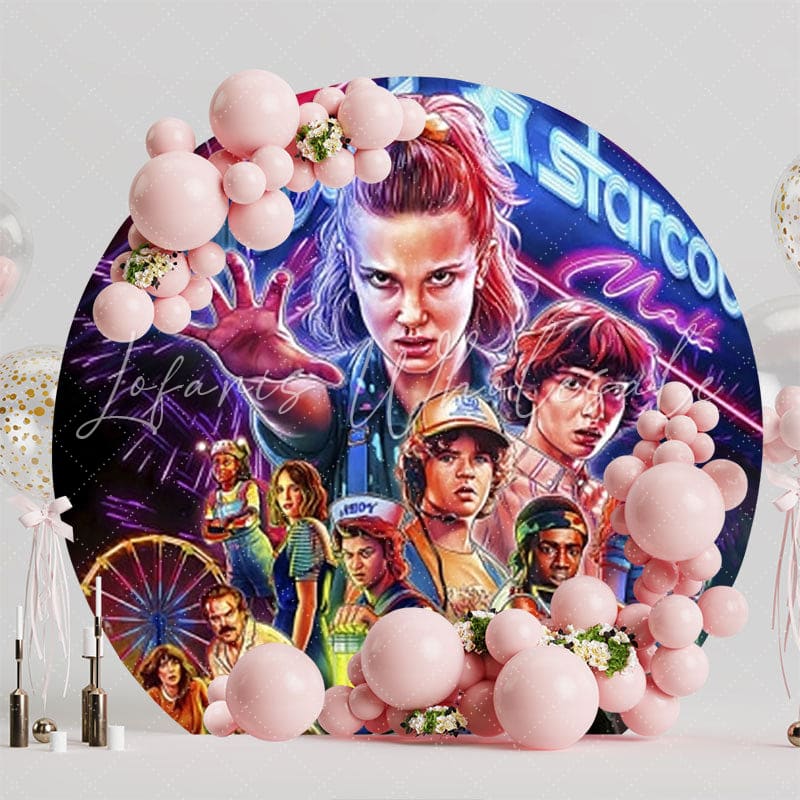 Mysterious Stranger Things Round Backdrop For Spooky Celebration