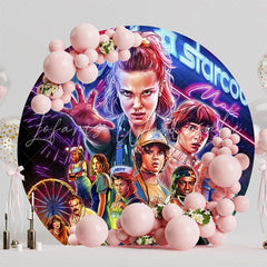 Mysterious Stranger Things Round Backdrop For Spooky Celebration