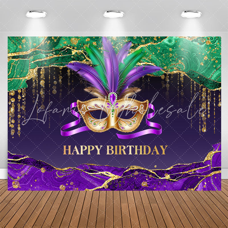 Lofaris Mystical Masquerade Purple Happy Birthday Backdrop