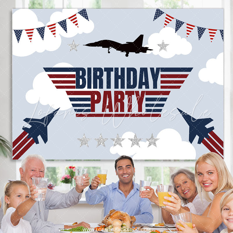 Lofaris National Flag Flight Plane Happy Birthday Backdrop