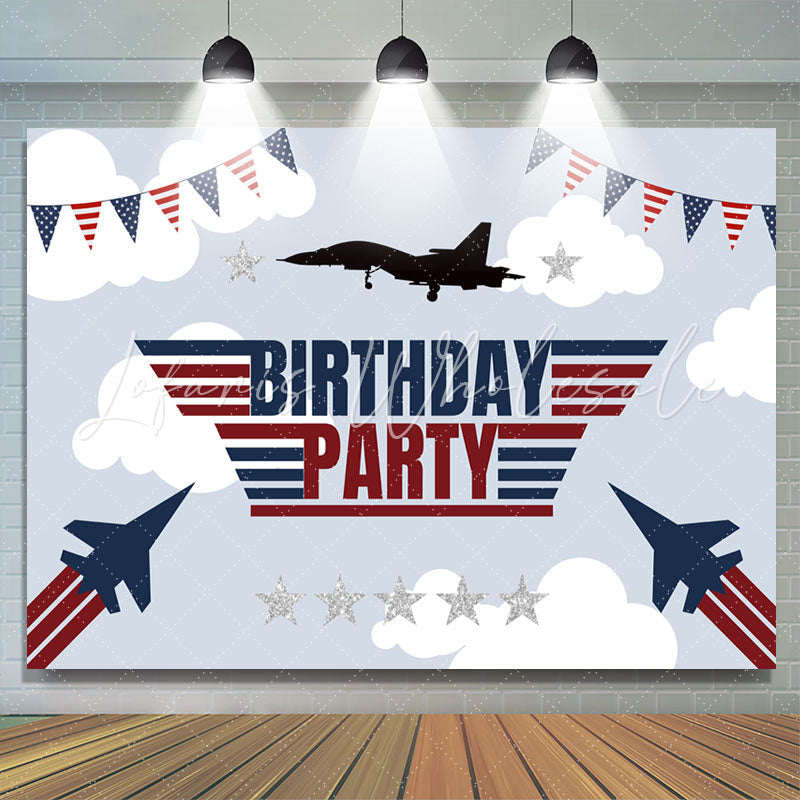 Lofaris National Flag Flight Plane Happy Birthday Backdrop