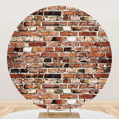 Lofaris Natural Brown Brick Wall Round Birthday Backdrop