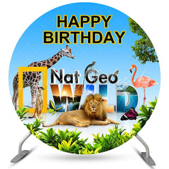 Lofaris Nature Animals World Round Happy Birthday Backdrop