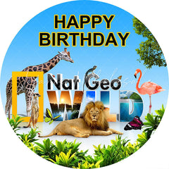 Lofaris Nature Animals World Round Happy Birthday Backdrop