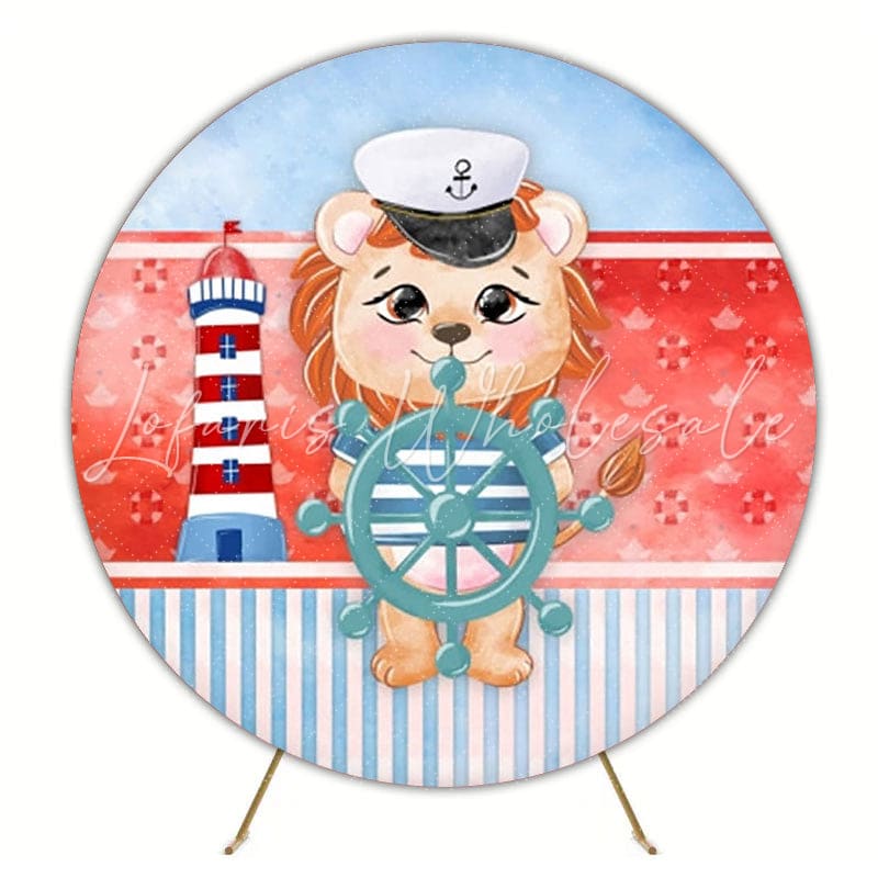Nautical Sailor Kids Birthday Party Round Backdrop For Ocean Theme