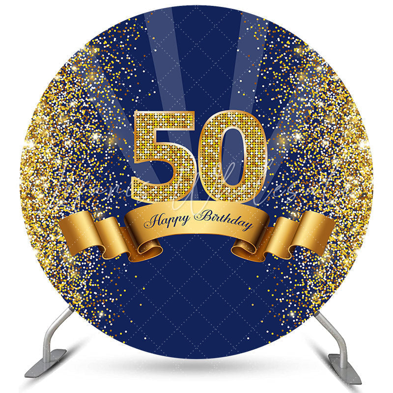 Lofaris Navy Blue And Brown Ribbion 50Th Birthday Round Backdrop
