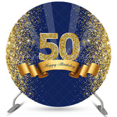Lofaris Navy Blue And Brown Ribbion 50Th Birthday Round Backdrop
