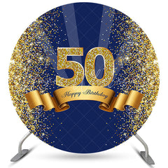 Lofaris Navy Blue And Brown Ribbion 50Th Birthday Round Backdrop