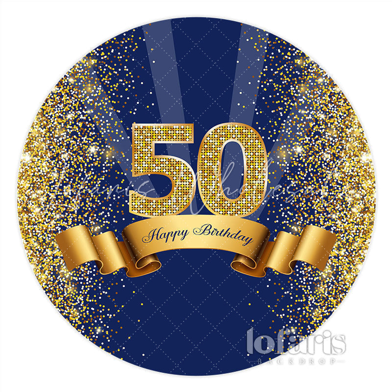 Lofaris Navy Blue And Brown Ribbion 50Th Birthday Round Backdrop