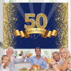 Lofaris Navy Blue and Gold Happy 50th Birthday Party Backdrop