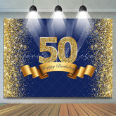 Lofaris Navy Blue and Gold Happy 50th Birthday Party Backdrop