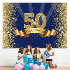 Lofaris Navy Blue and Gold Happy 50th Birthday Party Backdrop