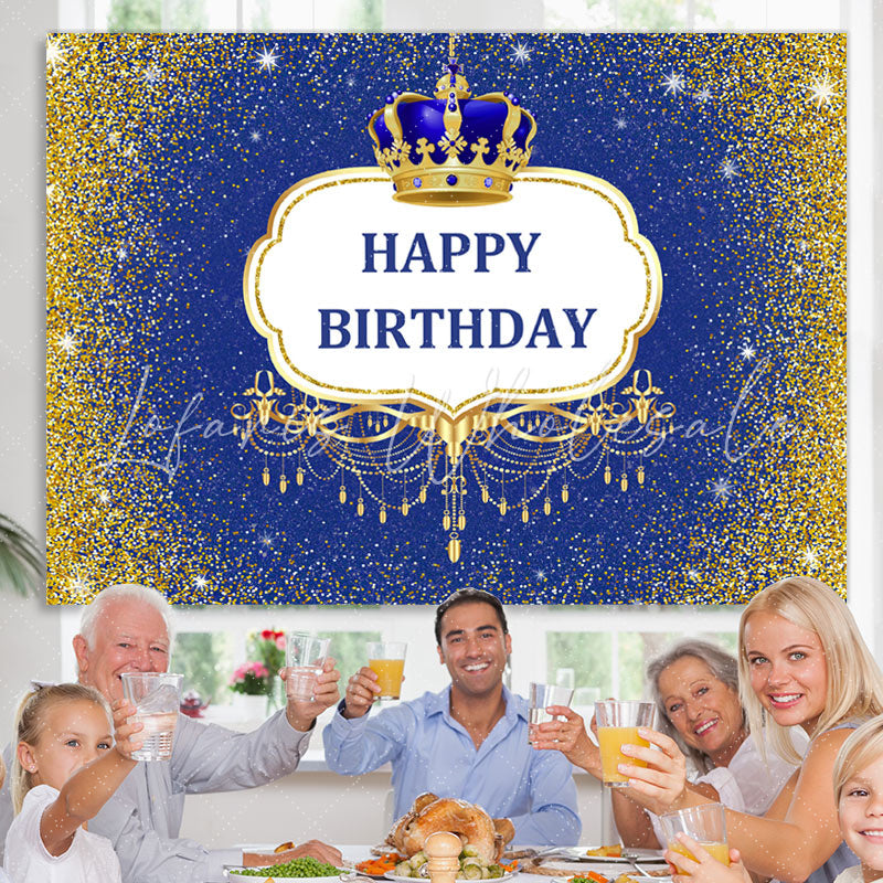 Lofaris Navy Blue and Golden Bokeh Glitter Birthday Backdrop