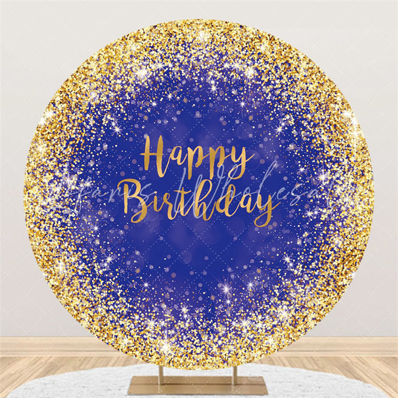 Lofaris Navy Blue And Golden Circle Happy Birthday Backdrop