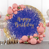 Lofaris Navy Blue And Golden Circle Happy Birthday Backdrop