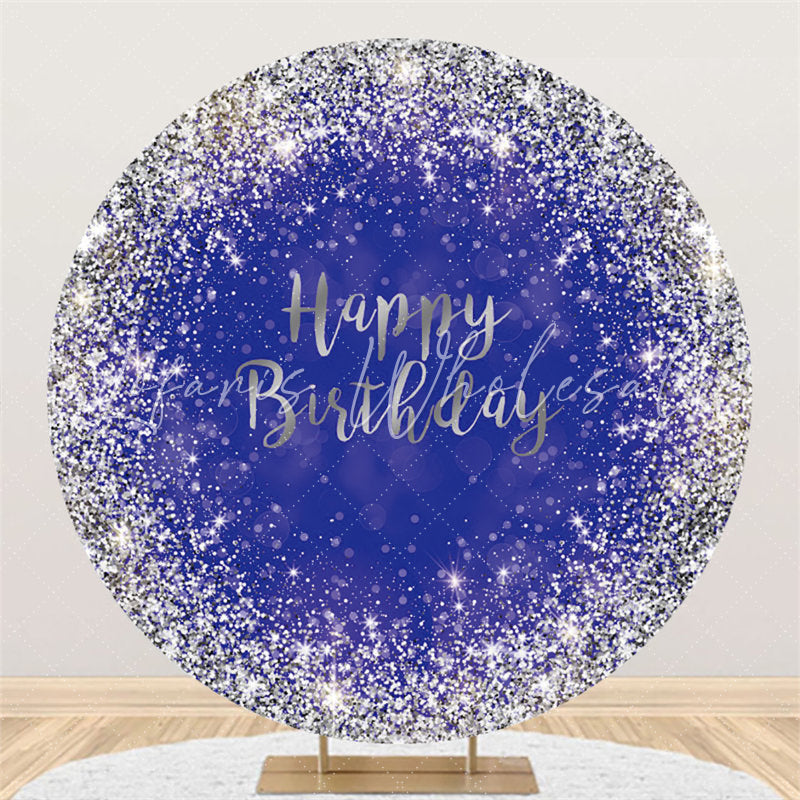 Lofaris Navy Blue And Silver Circle Happy Birthday Backdrop
